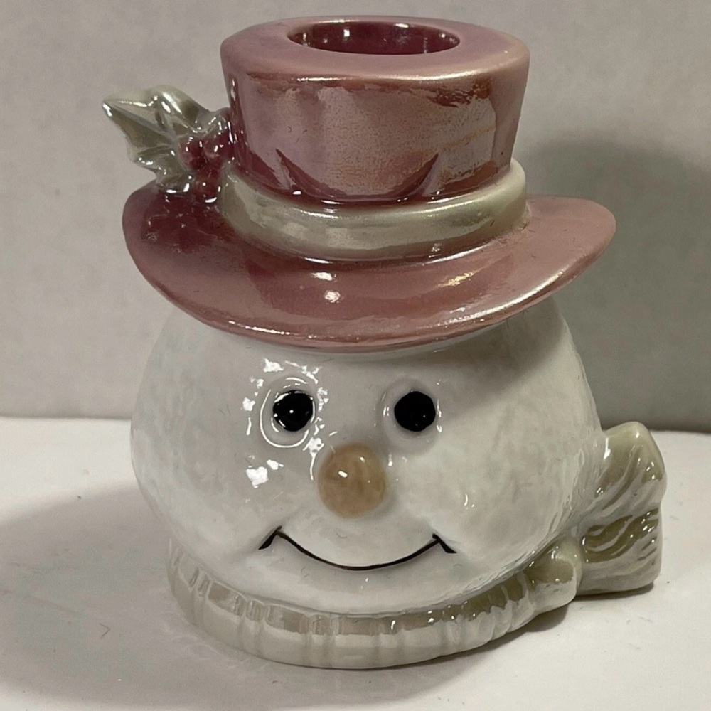 NEW SET OF 3 - Christmas Candle Holders Classic Noel Porcelain Snowmen Holiday - Picture 3 of 6